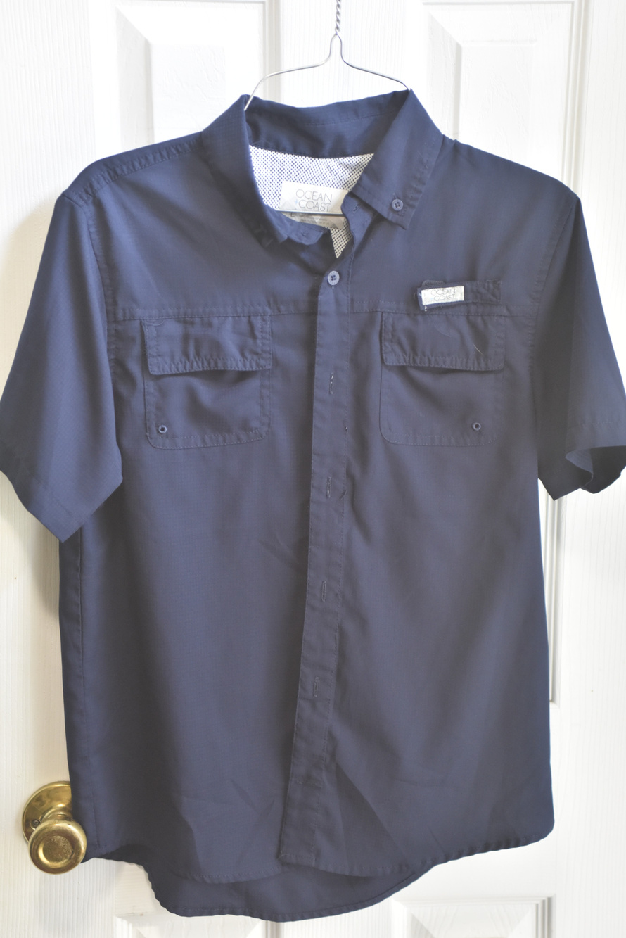 Ocean + Coast Fishing Shirt Navy Short Sleeve Button Up Youth L LSC503